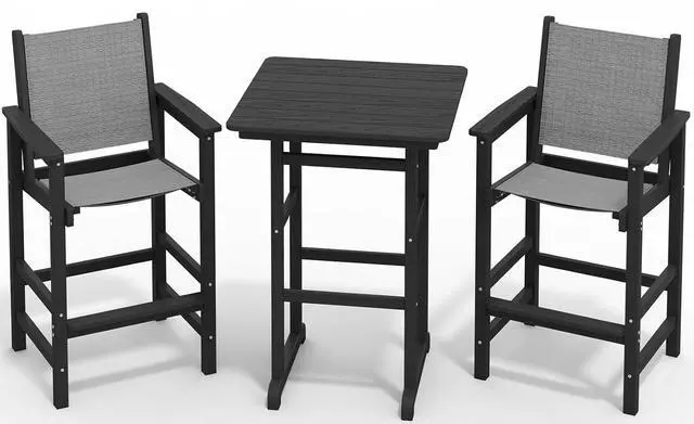 Main image of Textilene Adirondack Bar Chairs Set of 2, Tall Adirondack Bar Height Chairs, Sling Balcony Adirondack Chairs, Weather Resistance Resin Outdoor Bar Height Stools, Black