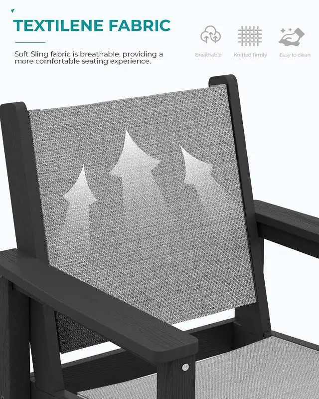 Alt view image 5 of 7 - Textilene Adirondack Bar Chairs Set of 2, Tall Adirondack Bar Height Chairs, Sling Balcony Adirondack Chairs, Weather Resistance Resin Outdoor Bar Height Stools, Black