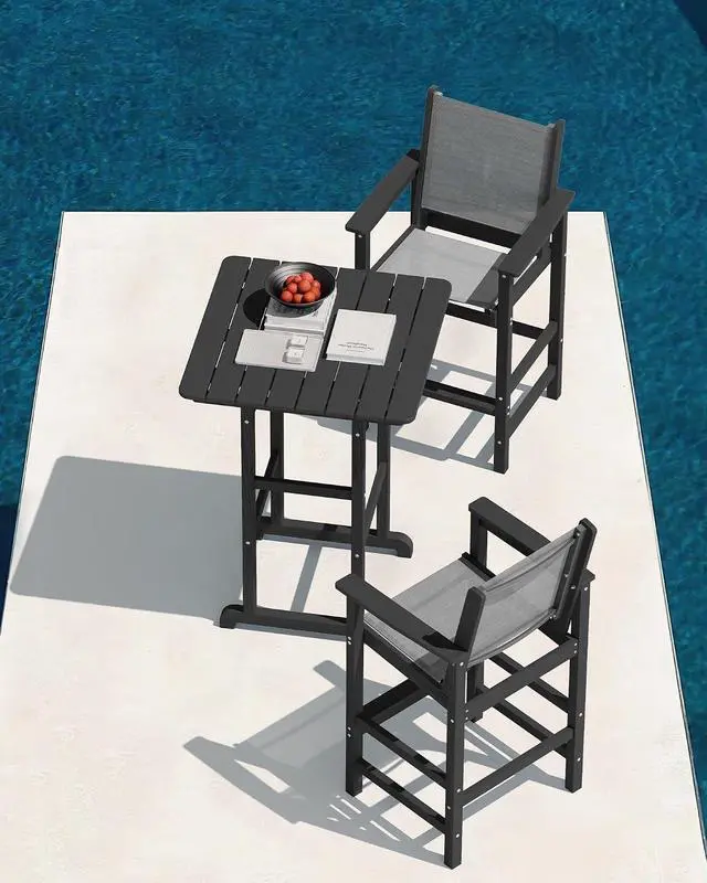 Alt view image 7 of 7 - Textilene Adirondack Bar Chairs Set of 2, Tall Adirondack Bar Height Chairs, Sling Balcony Adirondack Chairs, Weather Resistance Resin Outdoor Bar Height Stools, Black
