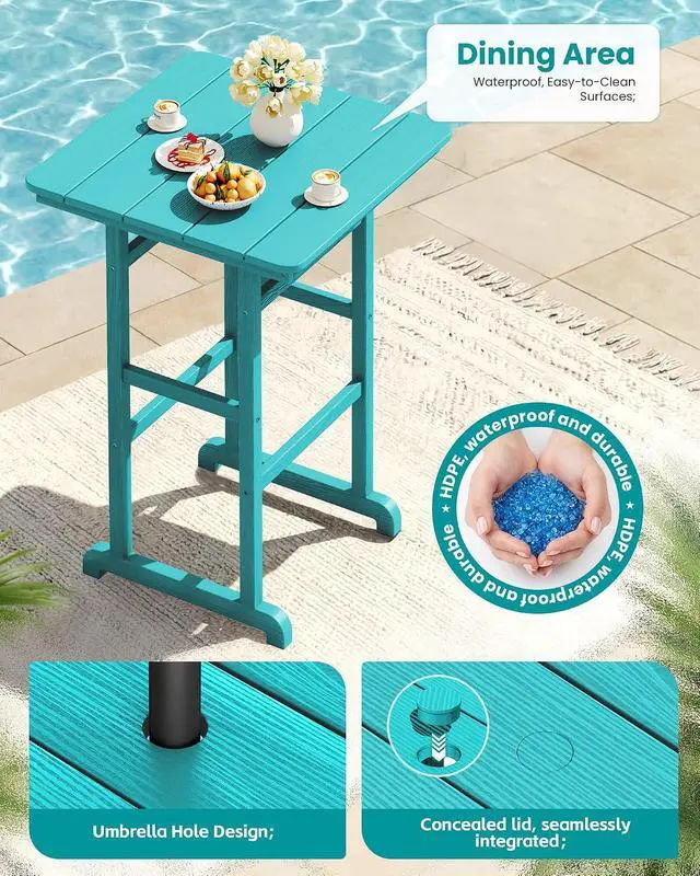 Alt view image 3 of 7 - Balcony Adirondack Chairs and Table 3 Pieces Set, Adirondack Bar Height Chairs Set of 2 and Bar Table, Outdoor Bar Stools Set for Bistro, Poolside, Backyard, Aruba