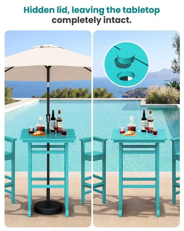 Alt view image 2 of 7 - Balcony Adirondack Chairs and Table 3 Pieces Set, Adirondack Bar Height Chairs Set of 2 and Bar Table, Outdoor Bar Stools Set for Bistro, Poolside, Backyard, Aruba