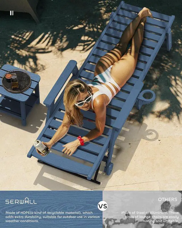 Alt view image 2 of 6 - Patio Chaise Lounge Chair Set of 2 with 9FT Patio Umbrella, Blue (Umbreall Base not Included)