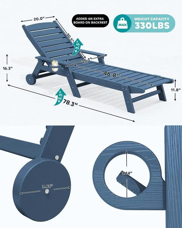 Alt view image 6 of 6 - Patio Chaise Lounge Chair Set of 2 with 9FT Patio Umbrella, Blue (Umbreall Base not Included)