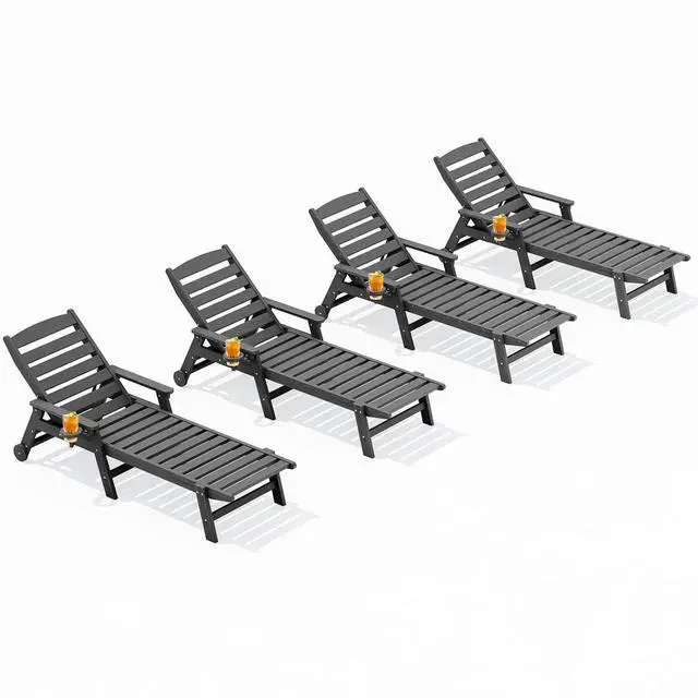 Main image of Patio Chaise Lounge Chair Set of 4, Slate Gray