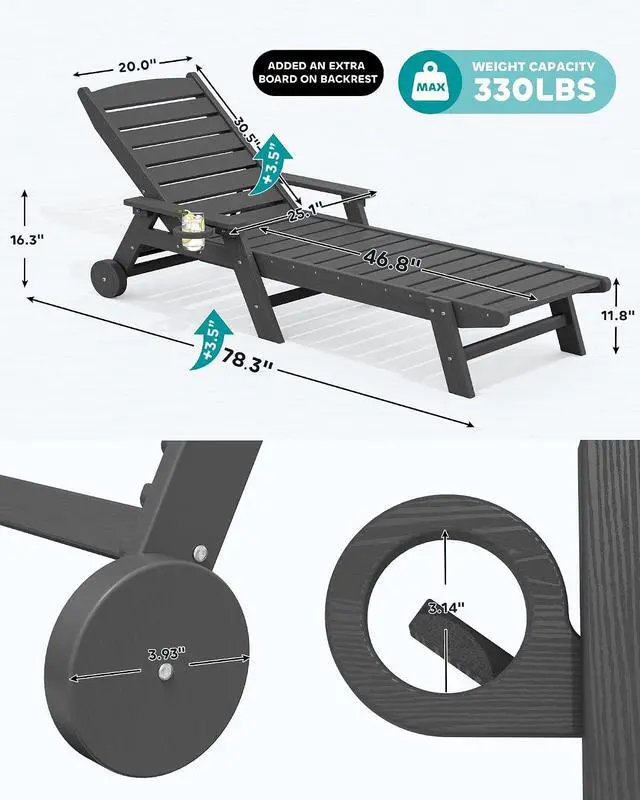 Alt view image 3 of 7 - Patio Chaise Lounge Chair Set of 4, Slate Gray