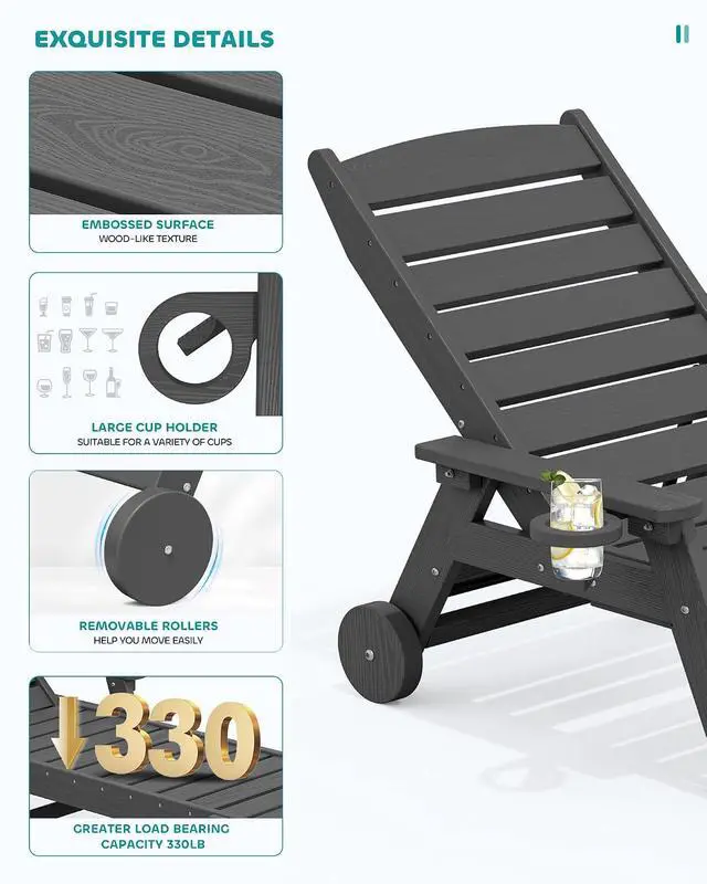 Alt view image 5 of 7 - Patio Chaise Lounge Chair Set of 4, Slate Gray