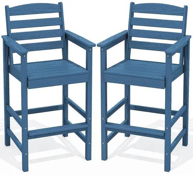 Main image of Tall Adirondack Chairs Set of 2, Oversize Balcony Adirondack Chairs Set, Outdoor Bar Height Barstools Widened Chair Set for Bistro, Poolside, Garden, Blue