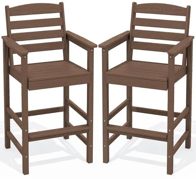 Main image of Tall Adirondack Chairs Set of 2, Oversize Balcony Adirondack Chairs Set, Outdoor Bar Height Barstools Widened Chair Set for Bistro, Poolside, Garden, Brown