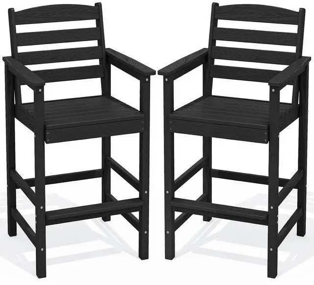 Main image of Tall Adirondack Chairs Set of 2, Oversize Balcony Adirondack Chairs Set, Outdoor Bar Height Barstools Widened Chair Set for Bistro, Poolside, Garden, Black