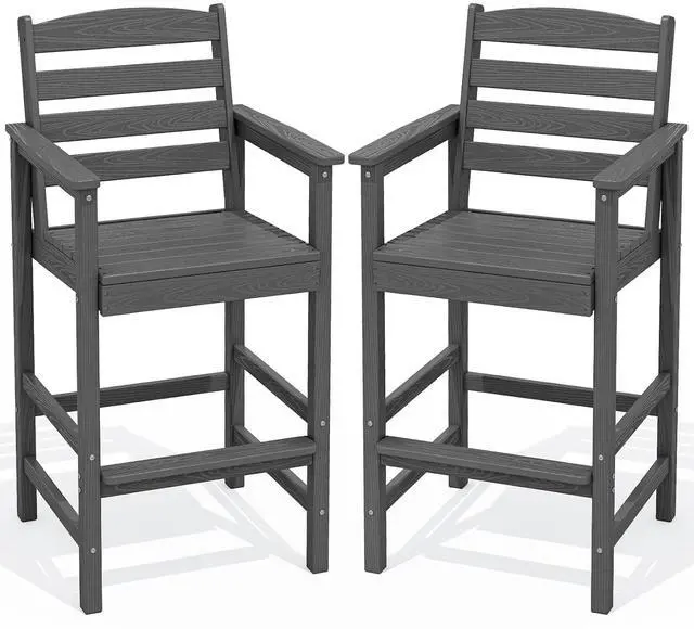 Main image of Tall Adirondack Chairs Set of 2, Oversize Balcony Adirondack Chairs Set, Outdoor Bar Height Barstools Widened Chair Set for Bistro, Poolside, Garden, Gray