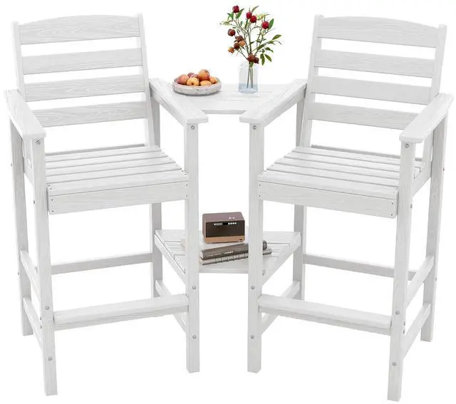 Main image of Tall Adirondack Chairs Set of 2, Outdoor Bar Height Barstools Chair Set for Bistro, Poolside, Garden, White (2 Pcs (Connecting))