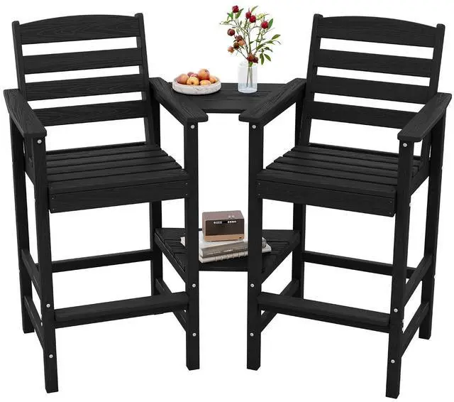 Main image of Tall Adirondack Chairs Set of 2, Outdoor Bar Height Barstools Chair Set for Bistro, Poolside, Garden, Black (2 Pcs (Connecting))