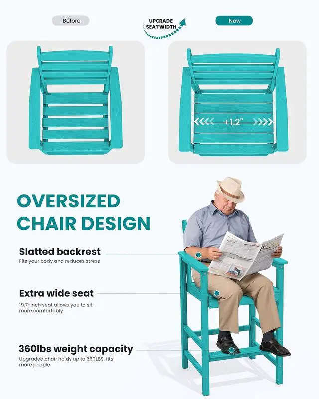 Alt view image 3 of 7 - Tall Adirondack Chairs Set of 2, Oversize Balcony Adirondack Chairs Set, Outdoor Bar Height Barstools Widened Chair Set for Bistro, Poolside, Garden, Aruba