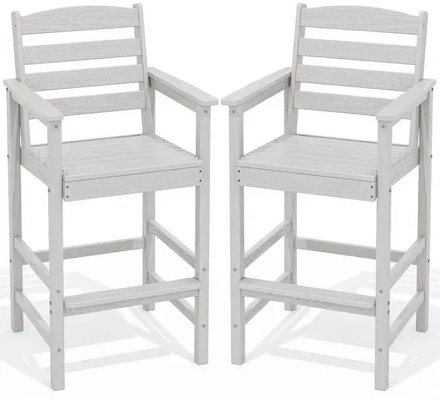 Main image of Tall Adirondack Chairs Set of 2, Oversize Balcony Adirondack Chairs Set, Outdoor Bar Height Barstools Widened Chair Set for Bistro, Poolside, Garden, White