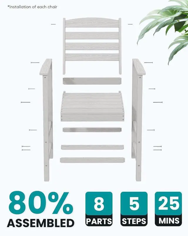 Alt view image 7 of 7 - Tall Adirondack Chairs Set of 2, Oversize Balcony Adirondack Chairs Set, Outdoor Bar Height Barstools Widened Chair Set for Bistro, Poolside, Garden, White