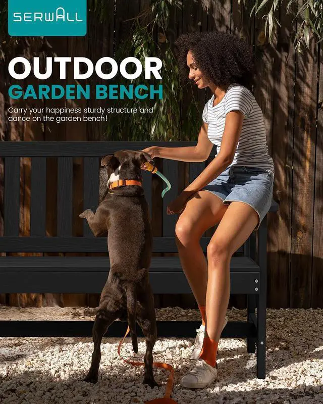 Alt view image 7 of 7 - Outdoor Bench, HDPE Outdoor Benches Weatherproof, 2-Person Garden Bench with 660 lbs Weight Capacity, Patio Benches for Outdoors, Garden, Porch, Backyard and Park, Black