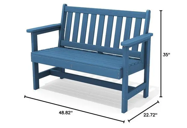 Alt view image 3 of 7 - Outdoor Bench, HDPE Outdoor Benches Weatherproof, 2-Person Garden Bench with 660 lbs Weight Capacity, Patio Benches for Outdoors, Garden, Porch, Backyard and Park, Navy Blue