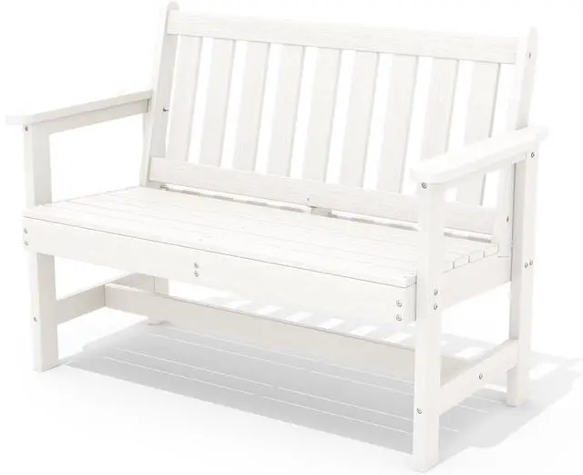Main image of Outdoor Bench, HDPE Outdoor Benches Weatherproof, 2-Person Garden Bench with 660 lbs Weight Capacity, Patio Benches for Outdoors, Garden, Porch, Backyard and Park, White