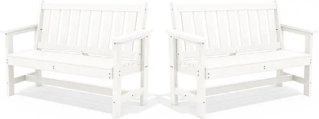 Main image of Outdoor Bench, HDPE Outdoor Benches Weatherproof, 2-Person Garden Bench with 660 lbs Weight Capacity, Patio Benches for Outdoors, Garden, Porch, Backyard and Park, White, 2 Pack