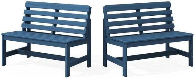 Main image of Outdoor Bench, All Weather HDPE Outdoor Benches, 2-Person Armless Porch Bench with 600 lbs Weight Capacity, Patio Benches for Outdoors, Porch, Park and Dining, Navy, 2 Pack