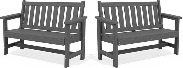 Main image of Outdoor Bench, HDPE Outdoor Benches Weatherproof, 2-Person Garden Bench with 660 lbs Weight Capacity, Patio Benches for Outdoors, Garden, Porch, Backyard and Park, Grey, 2 Pack