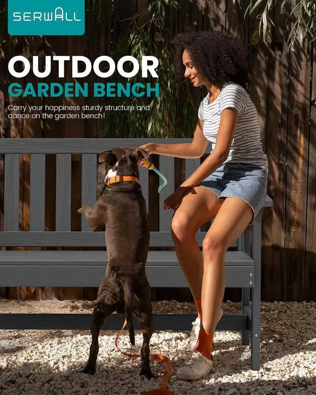 Alt view image 7 of 7 - Outdoor Bench, HDPE Outdoor Benches Weatherproof, 2-Person Garden Bench with 660 lbs Weight Capacity, Patio Benches for Outdoors, Garden, Porch, Backyard and Park, Grey