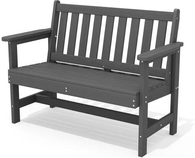 Main image of Outdoor Bench, HDPE Outdoor Benches Weatherproof, 2-Person Garden Bench with 660 lbs Weight Capacity, Patio Benches for Outdoors, Garden, Porch, Backyard and Park, Grey