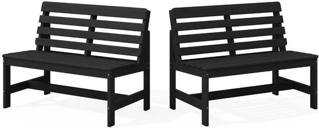 Main image of Outdoor Bench, All Weather HDPE Outdoor Benches, 2-Person Armless Porch Bench with 600 lbs Weight Capacity, Patio Benches for Outdoors, Porch, Park and Dining, Black, 2 Pack