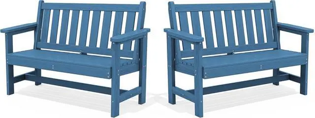 Main image of HDPE Outdoor Benches Weatherproof, 2-Person Garden Bench with 660 lbs Weight Capacity, Patio Benches for Outdoors, Garden, Porch, Park, Navy, 2 Pack