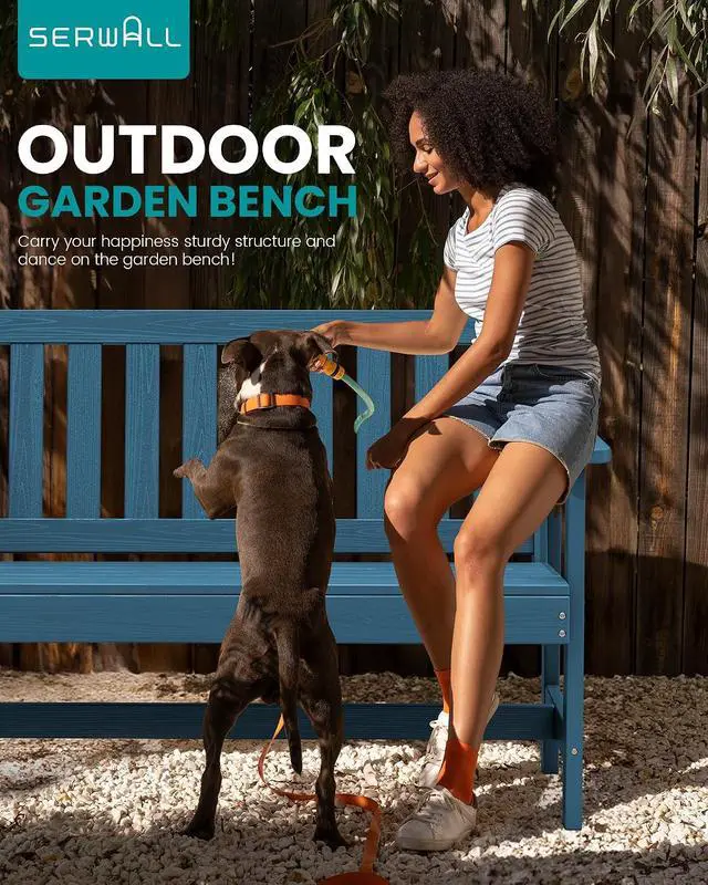 Alt view image 7 of 7 - HDPE Outdoor Benches Weatherproof, 2-Person Garden Bench with 660 lbs Weight Capacity, Patio Benches for Outdoors, Garden, Porch, Park, Navy, 2 Pack