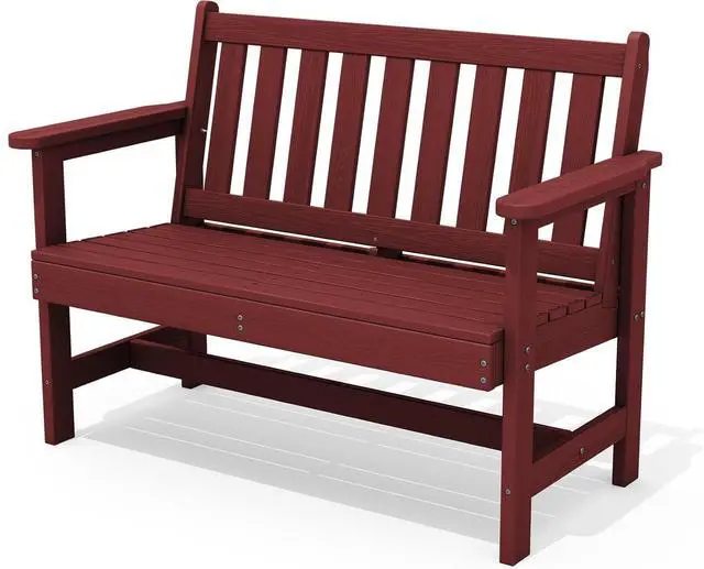 Main image of Outdoor Bench, HDPE Outdoor Benches Weatherproof, 2-Person Garden Bench with 660 lbs Weight Capacity, Patio Benches for Outdoors, Garden, Porch, Backyard and Park, Red