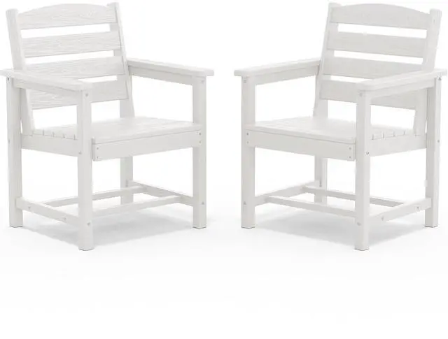 Main image of Outdoor Dining Chairs Set of 2, All-Weather HDPE Patio Chair with 19.7" Widened Seat, for Backyard, Garden, White