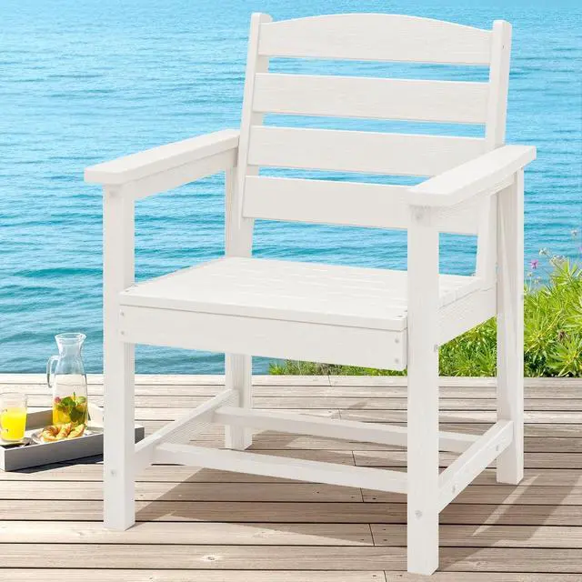 Alt view image 5 of 6 - Outdoor Dining Chairs Set of 2, All-Weather HDPE Patio Chair with 19.7" Widened Seat, for Backyard, Garden, White