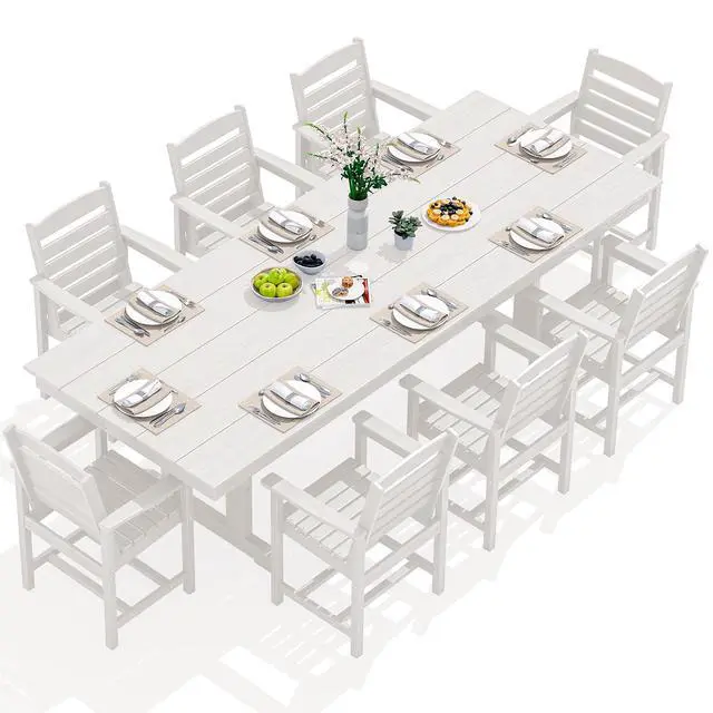 Alt view image 4 of 6 - Outdoor Dining Chairs Set of 2, All-Weather HDPE Patio Chair with 19.7" Widened Seat, for Backyard, Garden, White