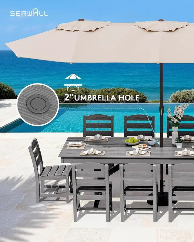 Alt view image 5 of 7 - Outdoor Dining Table, 84" Rectangular Dining Table for 6-8 Person, All Weather HDPE Outdoor Furniture for Backyard, Garden, Gray