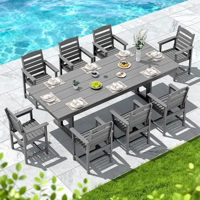 Alt view image 7 of 7 - Outdoor Dining Table, 84" Rectangular Dining Table for 6-8 Person, All Weather HDPE Outdoor Furniture for Backyard, Garden, Gray