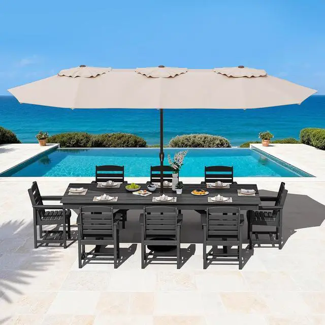 Alt view image 7 of 7 - Outdoor Dining Table, 84" Rectangular Dining Table for 6-8 Person, All Weather HDPE Outdoor Furniture for Backyard, Garden, Black