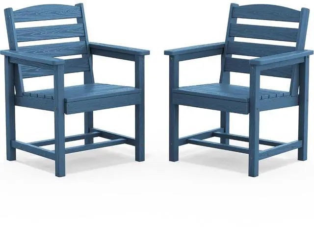 Main image of Outdoor Dining Chairs Set of 2, All-Weather HDPE Patio Chair with 19.7" Widened Seat, for Backyard, Garden, Blue