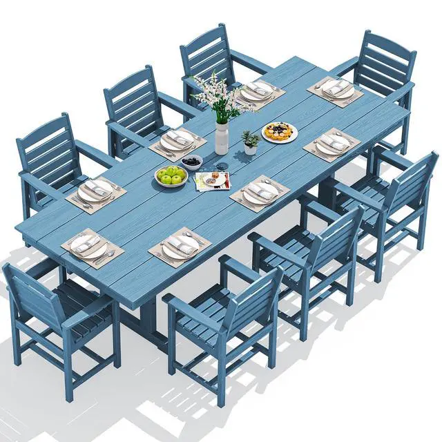 Alt view image 4 of 6 - Outdoor Dining Chairs Set of 2, All-Weather HDPE Patio Chair with 19.7" Widened Seat, for Backyard, Garden, Blue