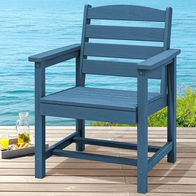 Alt view image 5 of 6 - Outdoor Dining Chairs Set of 2, All-Weather HDPE Patio Chair with 19.7" Widened Seat, for Backyard, Garden, Blue