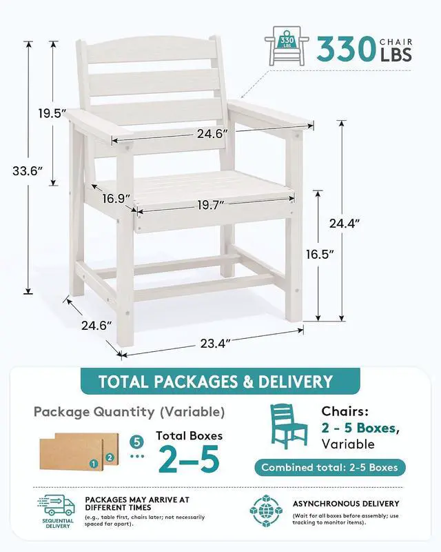 Alt view image 2 of 6 - Outdoor Dining Chairs Set of 4, All-Weather HDPE Patio Dining Chair with 19.7" Widened Seat, for Backyard, Garden, White