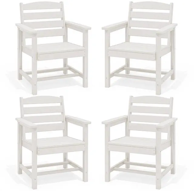 Main image of Outdoor Dining Chairs Set of 4, All-Weather HDPE Patio Dining Chair with 19.7" Widened Seat, for Backyard, Garden, White