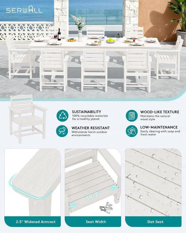 Alt view image 4 of 6 - Outdoor Dining Chairs Set of 4, All-Weather HDPE Patio Dining Chair with 19.7" Widened Seat, for Backyard, Garden, White