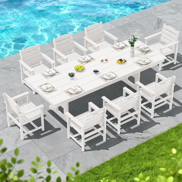 Alt view image 6 of 6 - Outdoor Dining Chairs Set of 4, All-Weather HDPE Patio Dining Chair with 19.7" Widened Seat, for Backyard, Garden, White