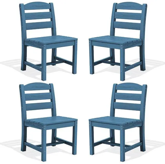 Main image of Outdoor Armless Dining Chairs Set of 4, All-Weather HDPE Patio Dining Chairs with 19.7" Widened Seat and Curved Backrest for Backyard, Garden, Blue