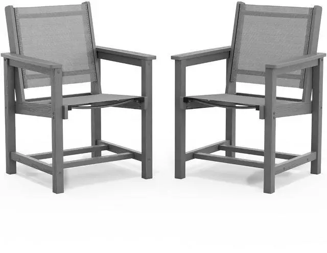Main image of Outdoor Dining Chairs Set of 2, All-Weather HDPE Patio Armless Chairs Suitable Outdoor Dining Table, Grey