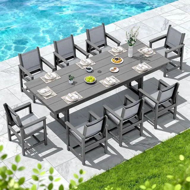 Alt view image 4 of 7 - Outdoor Dining Chairs Set of 2, All-Weather HDPE Textilene Sling Dining Chair for Backyard, Garden, Gray