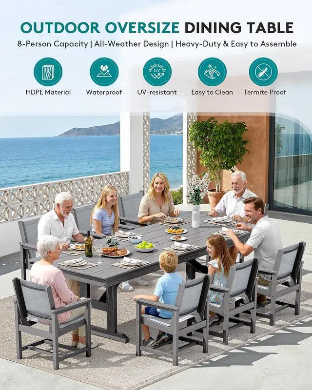 Alt view image 6 of 7 - Outdoor Dining Chairs Set of 2, All-Weather HDPE Textilene Sling Dining Chair for Backyard, Garden, Gray