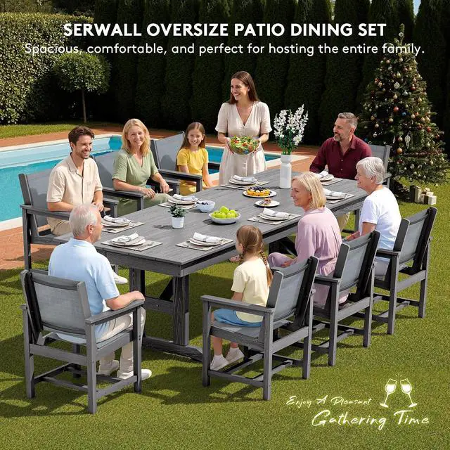 Alt view image 7 of 7 - Outdoor Dining Chairs Set of 2, All-Weather HDPE Textilene Sling Dining Chair for Backyard, Garden, Gray