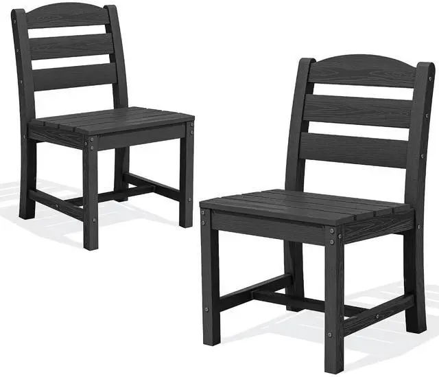 Main image of Outdoor Armless Dining Chairs Set of 2, All-Weather HDPE Patio Chair with 19.7" Widened Seat, for Backyard, Garden, Black